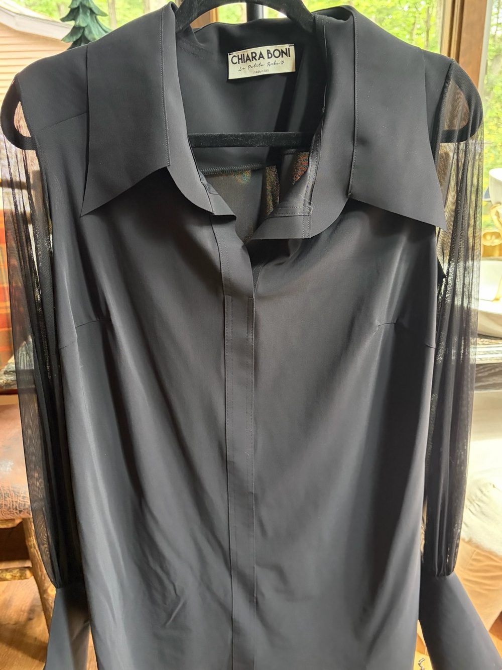 Chiara Boni NWT Black Sheer-Sleeve Women’s Shirt